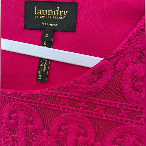 Laundry By Shelli Segal Fuchsia Lace Long Sleeve Dress - Picture 2 of 4